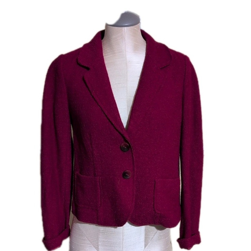 J Jill Wool Blend Blazer Red Two Button Cozy Lux Chic Modern Minimalist XSP